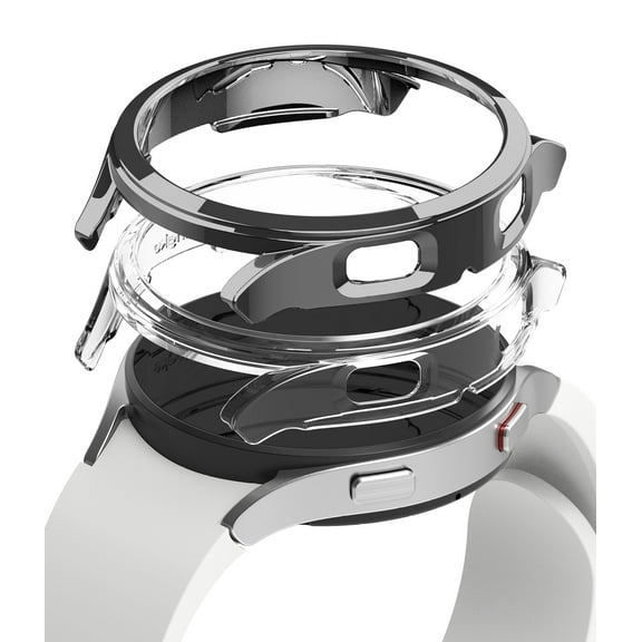 Ringke Slim Case [2 Pack] Compatible with Samsung Galaxy Watch 4 40mm, Watch4 Bezel [Frame Only] Premium PC Hard Thin Cover - Clear & Dark Chrome