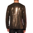thumbnail image 3 of INSPIRE CHIC Men's T-Shirts Sparkling Sequin Crew Neck Long Sleeve Regular Fit Top L Golden, 3 of 6