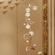 Fancy 3D Flower Mirror Wall Sticker for Bedroom Living Room Sofa Backdrop Tv Wall Background, 3D Removable Acrylic Wall Decor Decal Sticker for Home Decoration Silver