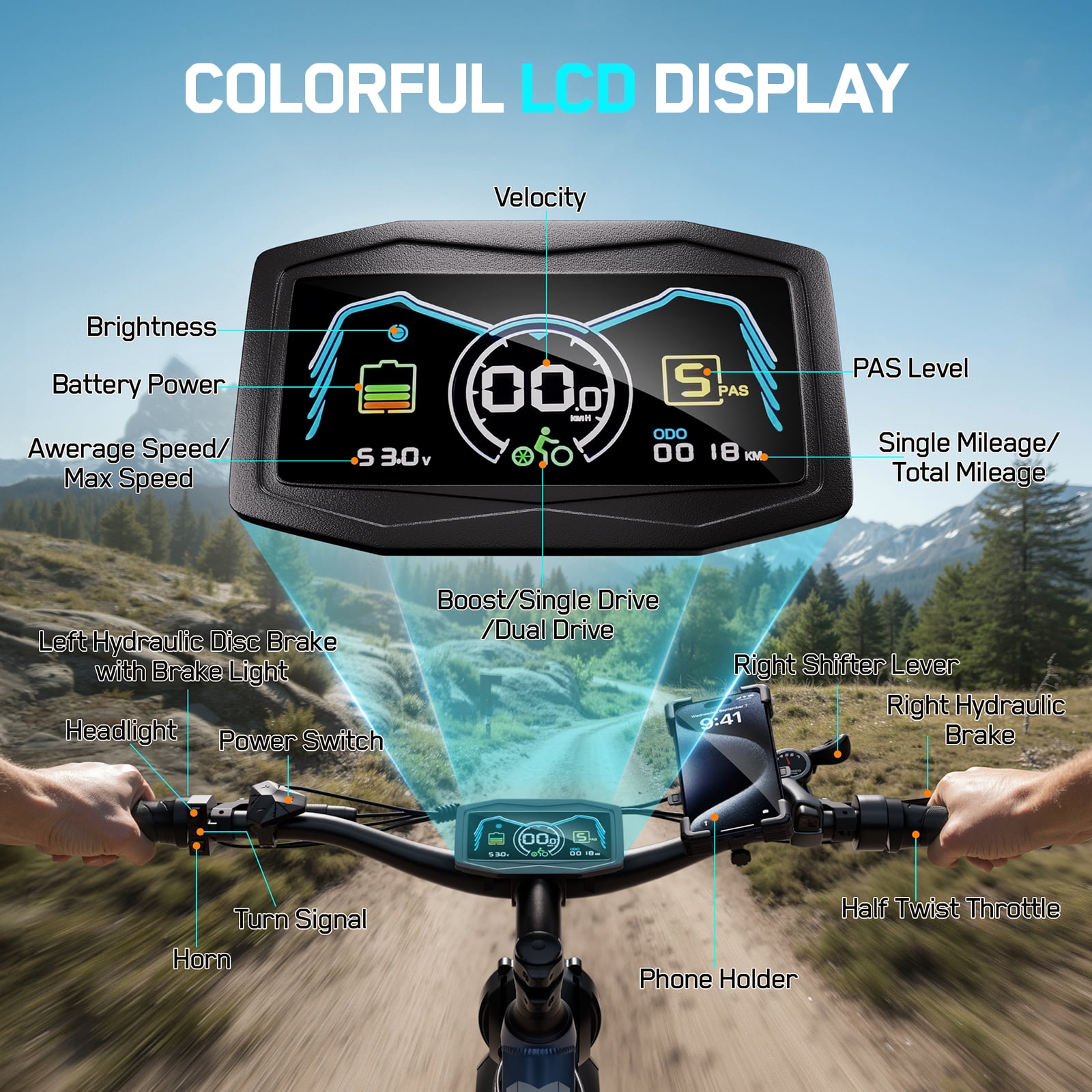 FENGQS 6000W Dual Motor Electric Bike for Adults, 50MPH 100 Miles 60V 1200Wh Ebike, 24" x 4" Fat Tire Full Suspension, Hydraulic Brakes 7-Speed Mountain E-Bicycle-(Black)