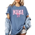 thumbnail image 2 of Trendy Floral Mama Shirt for Women Pink Bow Graphic Tee Blue Jean Shirt Adult X-Large, 2 of 4