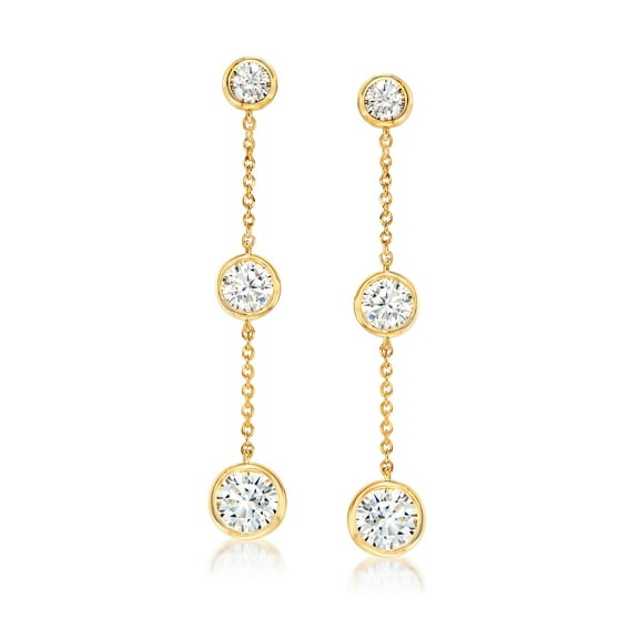 Ross-Simons 2.00 ct. t.w. Bezel-Set CZ Linear Drop Earrings in 18kt Gold Over Sterling, Women's, Adult