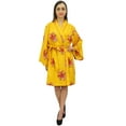 thumbnail image 4 of Bimba Women's Yellow Full Sleeve Kimono Robe With Belt Bridal Cover Up Wrap - 24, 4 of 4