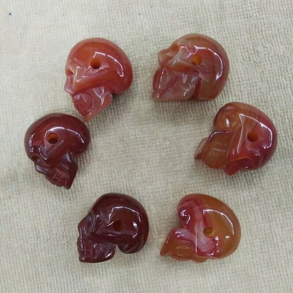 K-KED Natural Stone Rea Agate Carved Skull Charms Pendants for Jewellery Making 6pcs