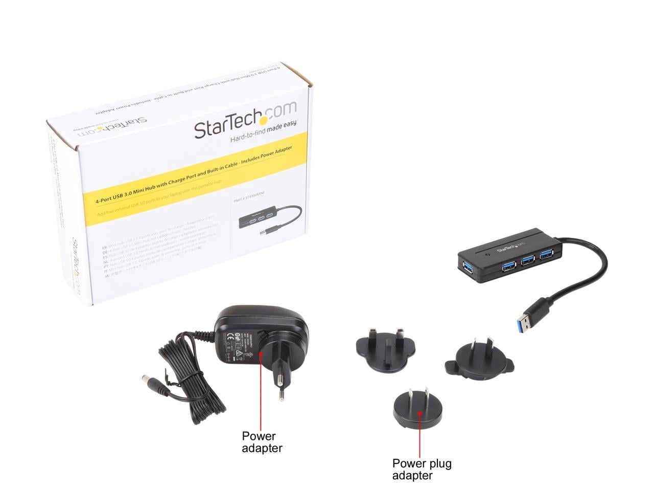 StarTech 4 Port USB 3.0 Hub SuperSpeed 5Gbps w/ Fast Charge Portable USB 3.1 Gen 1 Type-A Laptop/Desktop Hub - USB Bus/Self Powered (ST4300MINI) - Hub - 4 x SuperSpeed USB 3.0