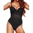 thumbnail image 2 of Firpearl Plus Size Underwire Swimsuits for Women Black Wrapped One Piece Bathing Suit Slimming Cutout Mesh Swimwear Monokini US18, 2 of 6