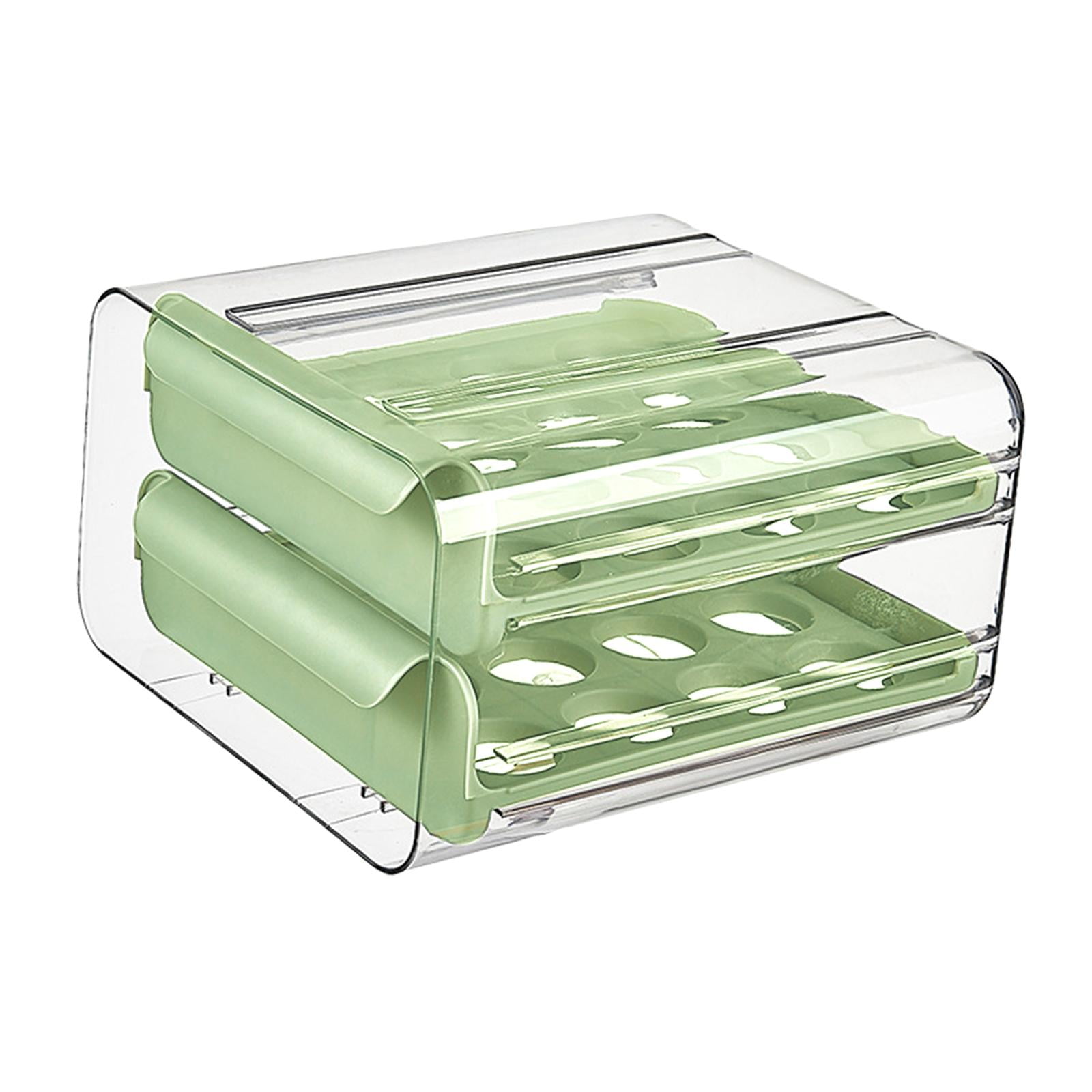 Fiocias 2 Layer Egg Holder Drawer Egg Fresh Storage Box Holds 32 Eggs Space Saving Clear