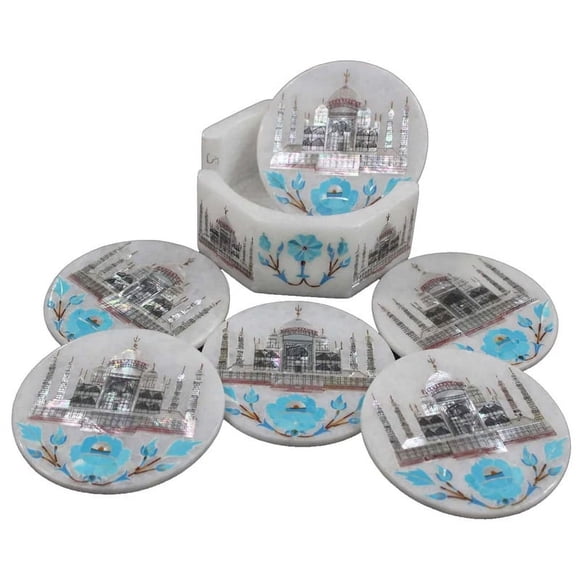 Handmade Inlay Marble Designer Coaster Set