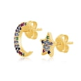 thumbnail image 2 of iJewelry2 Gold Plated Sterling Silver Crescent Moon and Shiny Star Rainbow CZ Stud Earrings, 2 of 2