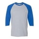 thumbnail image 1 of ¿Algodón grueso Gildan para adultos? 5.3 onzas Camiseta manga raglán 3/4 S Sport Gry/ Royal Gildan 5700, 1 of 1