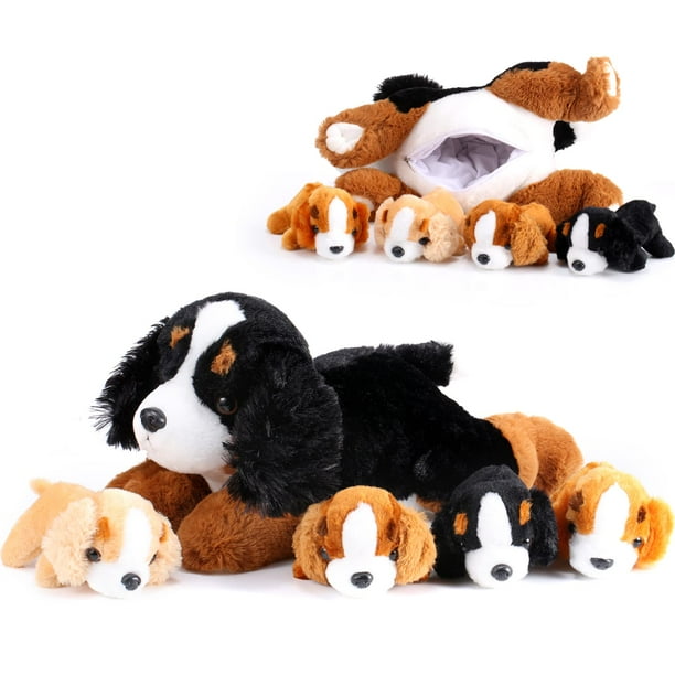Perro Skylety de peluche con bebés en su interior, 1 mamá grande con 4 bebés pequeños
