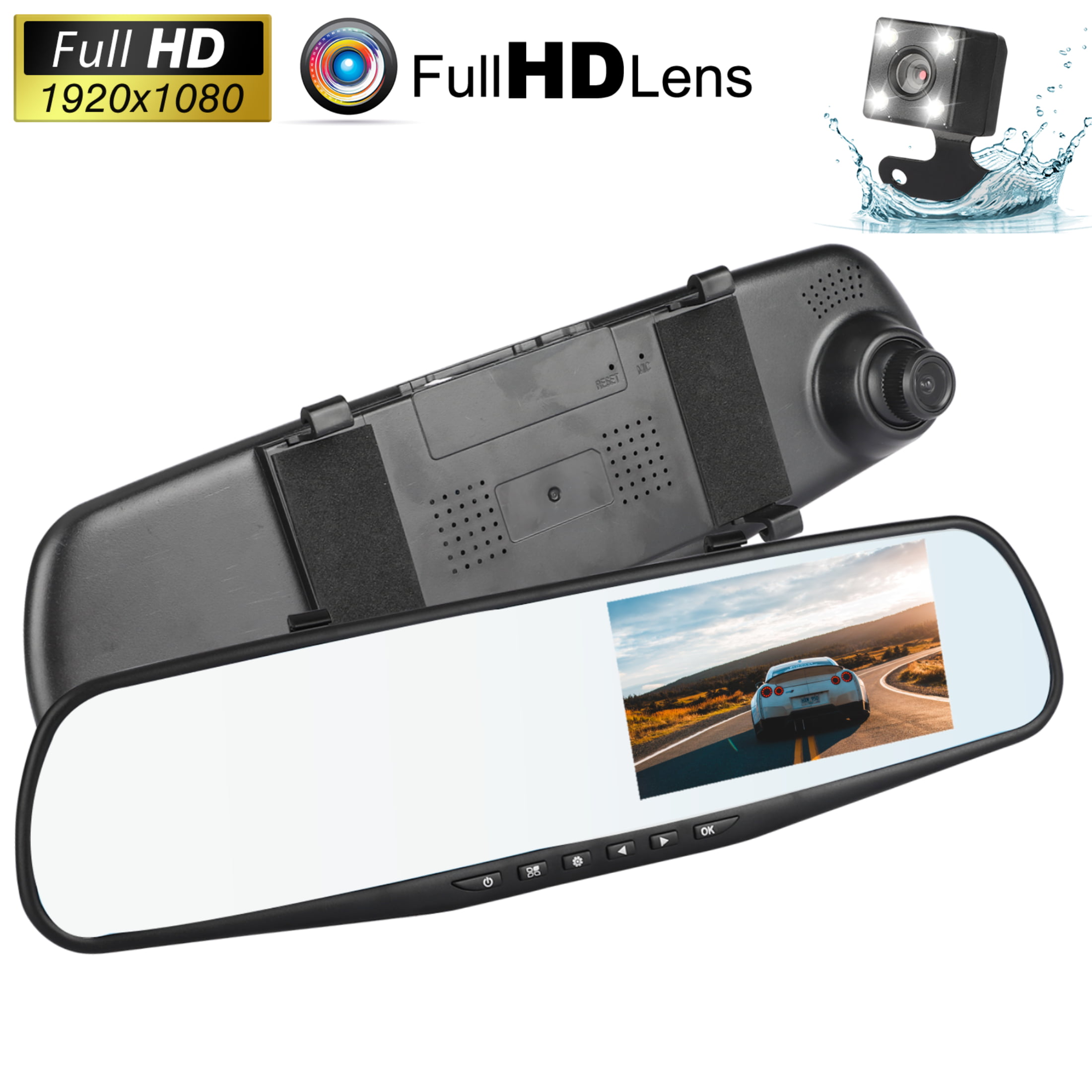 4.3" 1080P HD Dual Lens Rear View Camera DVR Mirror Dash Cam Recorder Kits 
