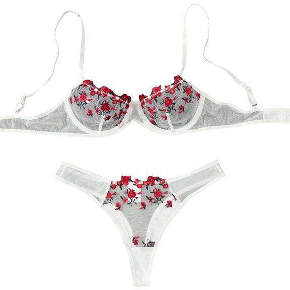Levmjia Womens Lace Lingerie Set Floral Embroidered Bralette With Matching T Back Thong Adjustable Thin Straps Soft Romantic Date Night Cozy Beautiful Solid Color