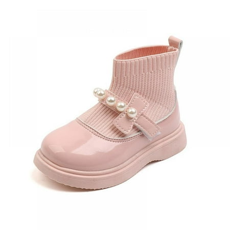 

Baby Girl Mary Jane Flats Toddler Round Toe Small Leather Shoes Wool Elastic Boots Princess Shoes for Kid
