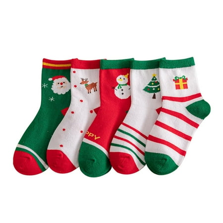 

HBYJLZYG Christmas 5 Pairs Baby Crew Socks Cotton Socks Baby Toddler Kids Cartoon Christmas Holiday Winter Warm Cotton Wiggle-Proof Sock