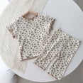 thumbnail image 2 of KPOPLK Toddler Kids Girls Clothes Short Sleeve Shirt Top Flare Blouse 2 Piece Outfits For Girls Cute Clothing Set Size 4-5 Years,Khaki, 2 of 6