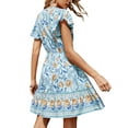 thumbnail image 2 of hirigin Summer Short Sleeve Dresses for Women, Floral Printed Waist Tie Up V Neck Loose Fit Street Style Dress, Casual Simple One-Piece Clothes, 2 of 5