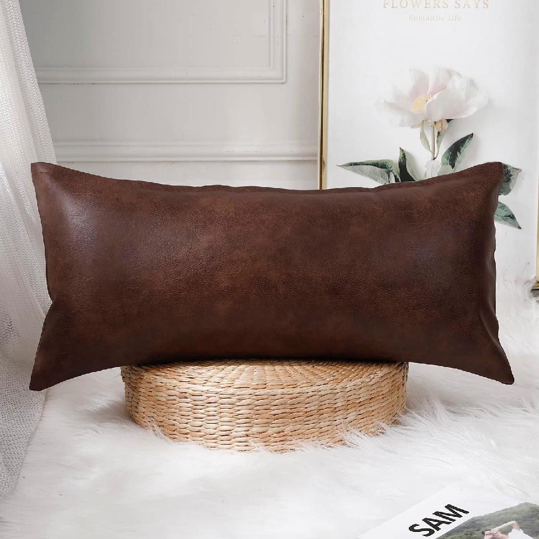 Decorative Lumbar Throw Pillow Covers ,Premium Faux Leather Long Pillow Covers Cushion Case for