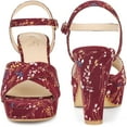 thumbnail image 2 of DARING DIVA Women's Floral Print Platform Block Heels SandalsBurgundy 8.5, 2 of 6