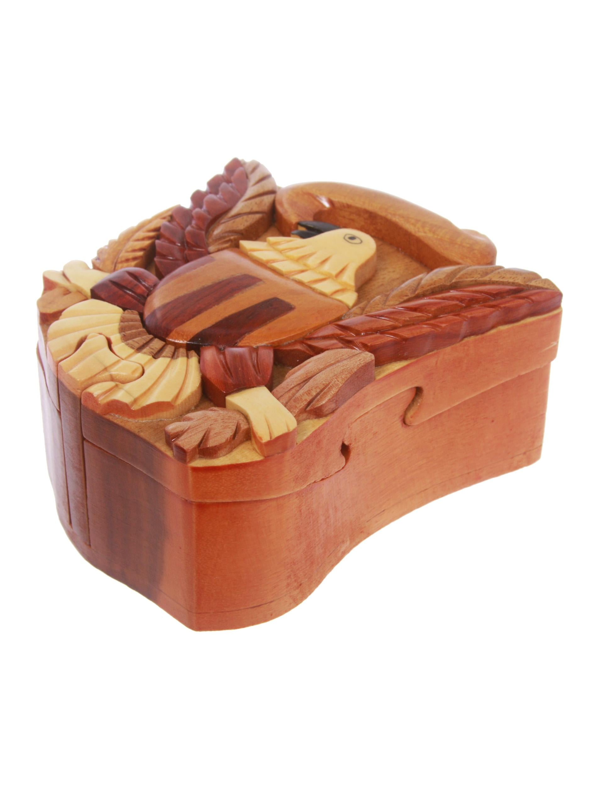 Handcrafted Wooden Animal Shape Secret Jewelry Puzzle Box - Eagle