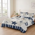 thumbnail image 2 of Twin Quilt Set 68''x86'', Navy Blue Coastal Lightweight Summer Bedspread Coverlet Set with 2 Pillow Shams, Ocean Nautical Starfish Coral Striped Breathable All Season Quilt Bedding for Dorm/Bedroom, 2 of 9