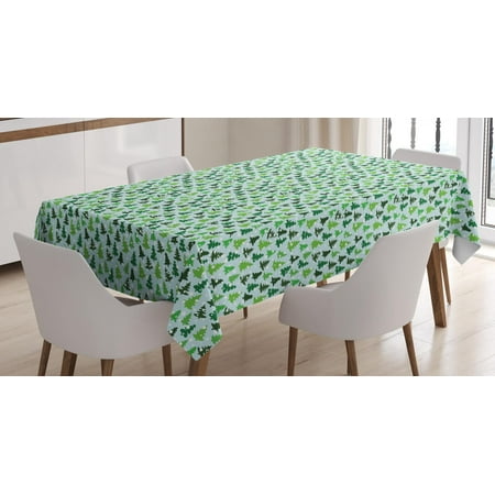 Northwood Carnival Glass Patterns - Northwoods Tablecloth, Pattern with Silhouettes Fir Trees and Pines Winter Forest, Rectangular Table Cover for Dining Room Kitchen, 60 X 90 Inches, Green Baby Blue and Dark Green, by Ambesonne