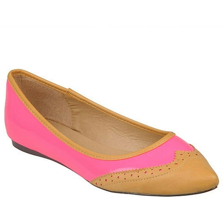 Brinley Co Womens Patent Almond Toe Flats
