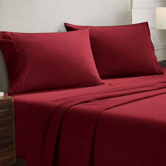 Superior Solid Flannel Cotton Pillowcases, Set of 2, King, Burgundy