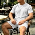 thumbnail image 4 of LEKWK Men Linen Sets Outfits 2 Piece Lightweight Loose Fit Solid Beach Vacation Summer Outfits Short Sleeve Crewneck Casual Tops and Drawstring Shorts, 4 of 6