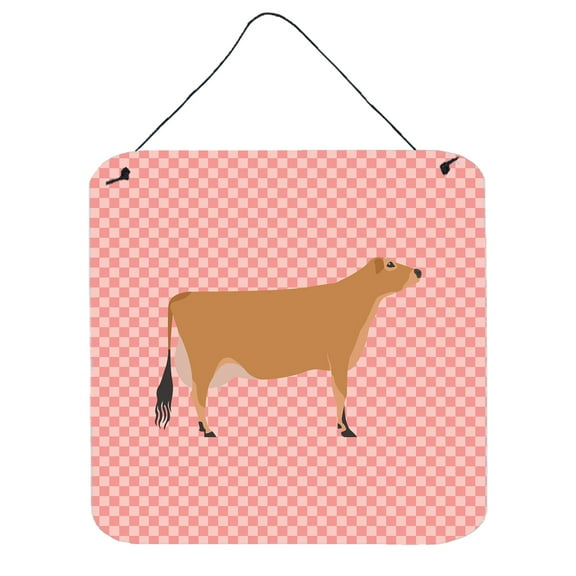 Caroline's Treasures BB7829DS66 Jersey Cow Pink Check Wall or Door Hanging Prints, 6x6, multicolor