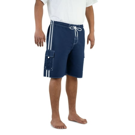 North 15 Men's Board Beach Swim Trunks Shorts with Cargo Pockets-5104-Nv-Md