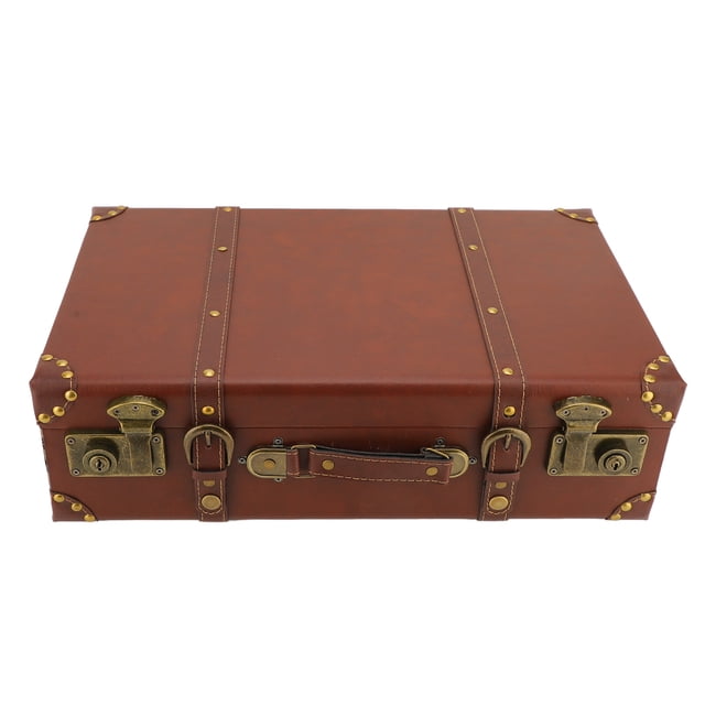 Mini Leather Suitcase, Small Vintage Leather Suitcase Photography Props Non Wheeled Carry On 3D Sewing for Overnight