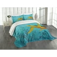 thumbnail image 3 of Ambesonne Ocean Quilted Bedspread Set 3 Pcs, Cartoon Turtle Coral, Queen Size, Turquoise Mustard Brown, 3 of 5