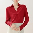 thumbnail image 3 of SELONE Womens Satin Blouses Long Sleeve Dressy Shirt Collared Business Tops Soild Spring Fall Outwear Red M, 3 of 3