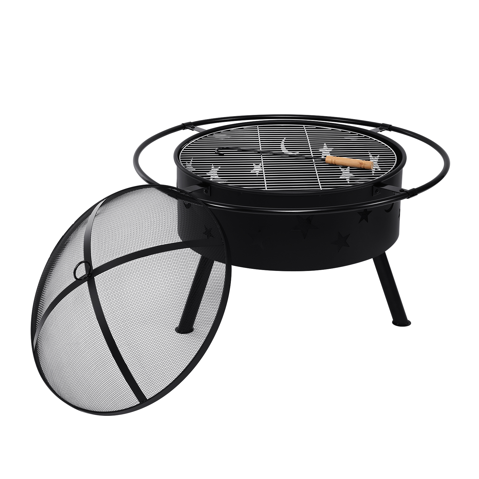 32" Fire Pit BBQ Wood Burning Fireplace with Cover Outdoor Stove or