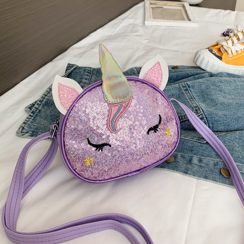 Girls Purse Unicorn Sequin Crossbody Bags for Little Girls Cute Purse for Teens D Purple