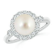ANGARA South Sea Cultured Pearl Halo Engagement Ring in Platinum for Women | June Birthstone, Birthday, Anniversary, Jewelry Gift for Women | Pearl Ring