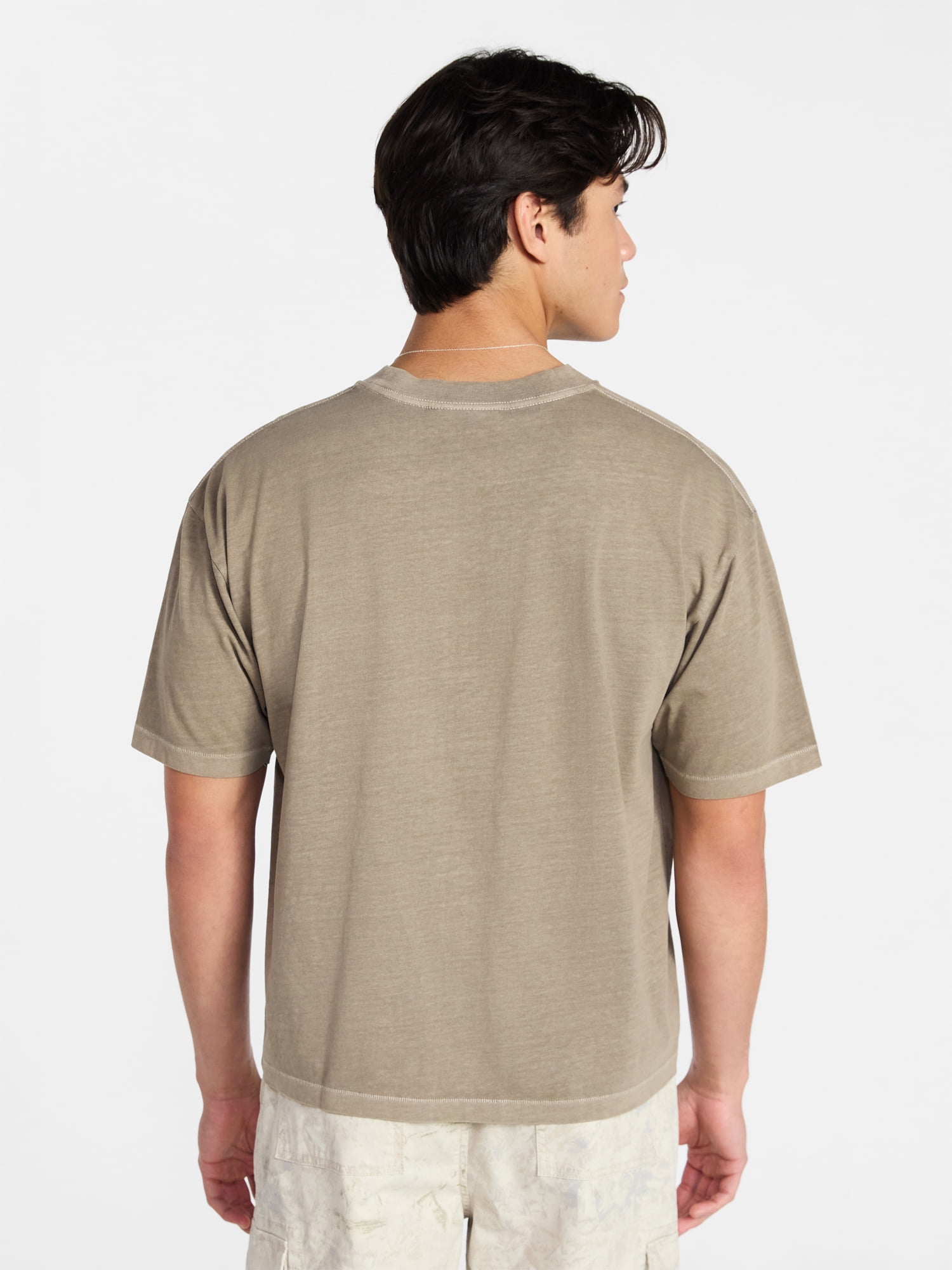 No Boundaries Cotton Oversized Cropped Tee with Short Sleeves, Men's and Big Men's XS-5XL