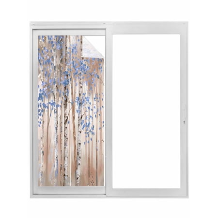 Blue Grey Forest Window Privacy Film Grey Modern Art Oil Painting Static Cling UV Sun Blocking Tint Film Heat Control Windows Films for Bedroom Bathroom Window Stickers 17.7 x39.3