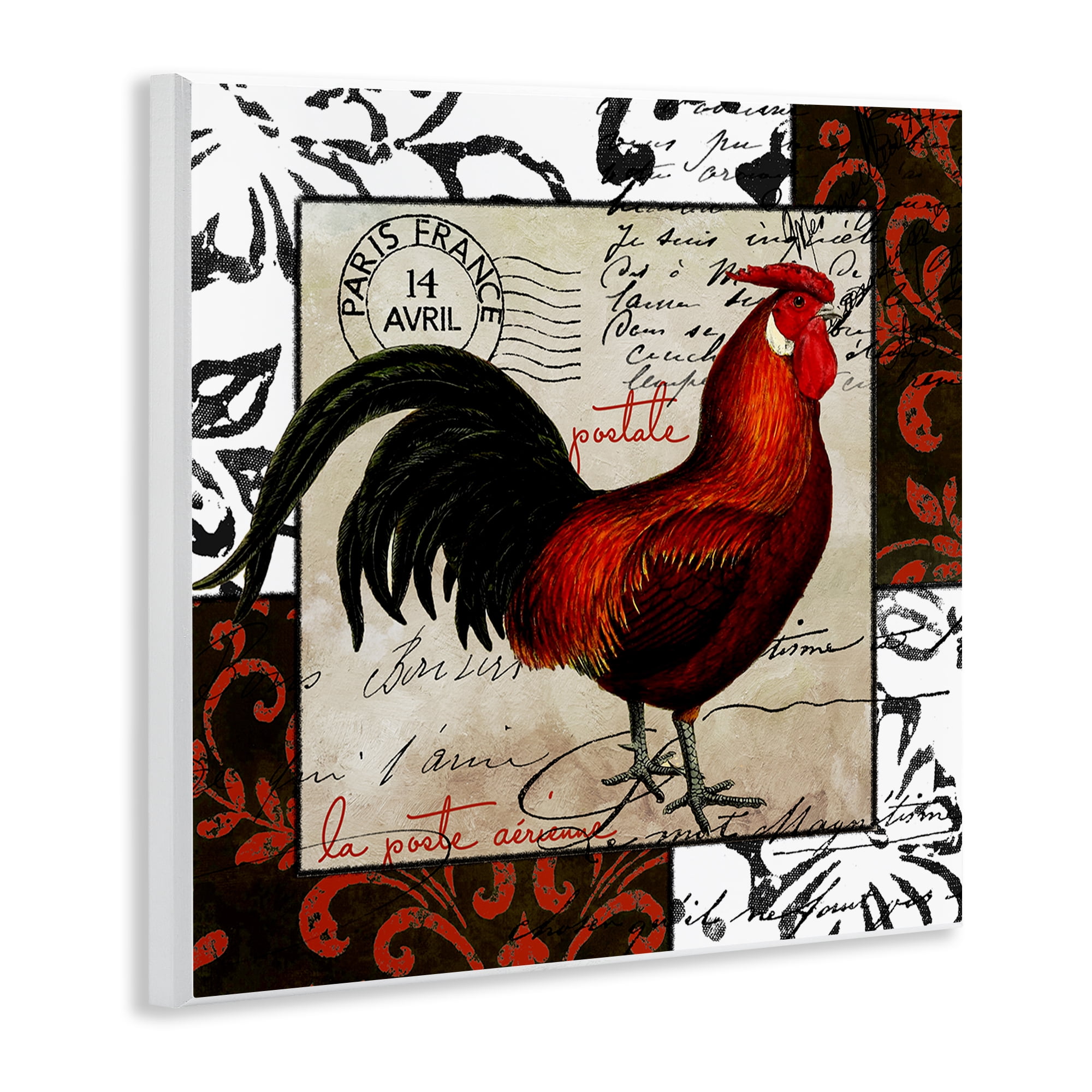 Stupell Industries Rooster & Vintage Post Animals Painting Unframed Art Print Wall Art, 12 x 12