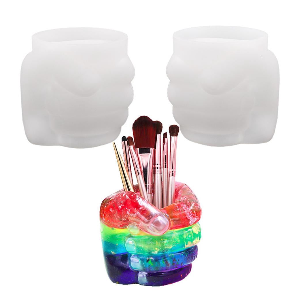 Osdhezcn Fist Pen Holder Epoxy Resin Mold Vase Flower Pot Silicone Mould DIY Crafts Makeup Brushes Storage Box Mold Home Decorations Casting Tools