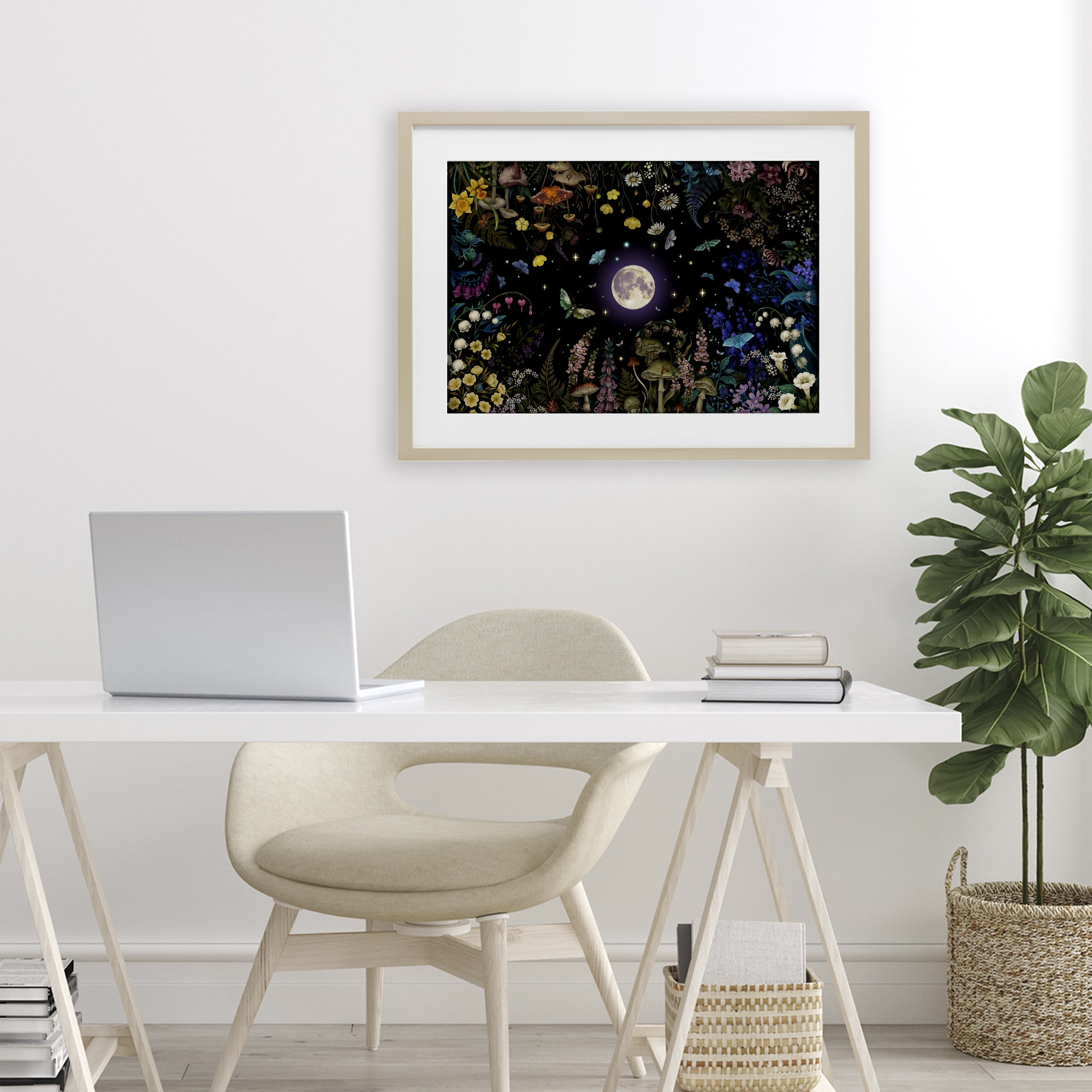 Stupell Industries Night Garden with Moth Birch Framed Print Under Glass, design by Episodic Drawings