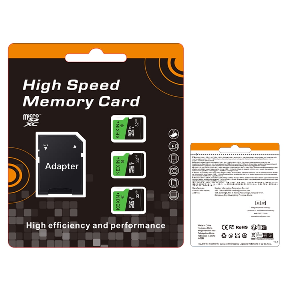 KEXIN Micro SD Card 32GB Memory Card with Adapter Class 10 MicroSDHC UHS-I Compatible with Phone/Tablet/Camera/Drone/Dash cam/Nintendo Switch，3 Pack