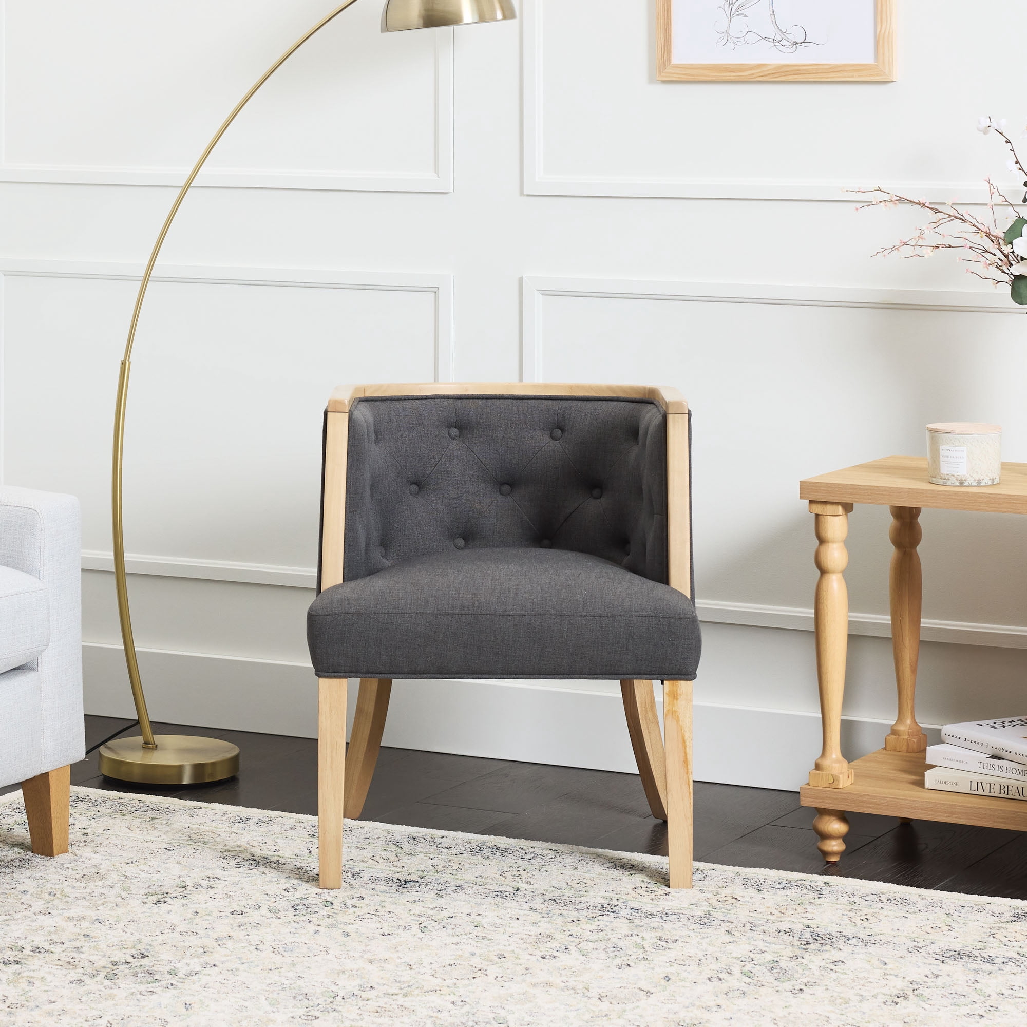 My Texas House Raveena Upholstered Accent Chair, Charcoal