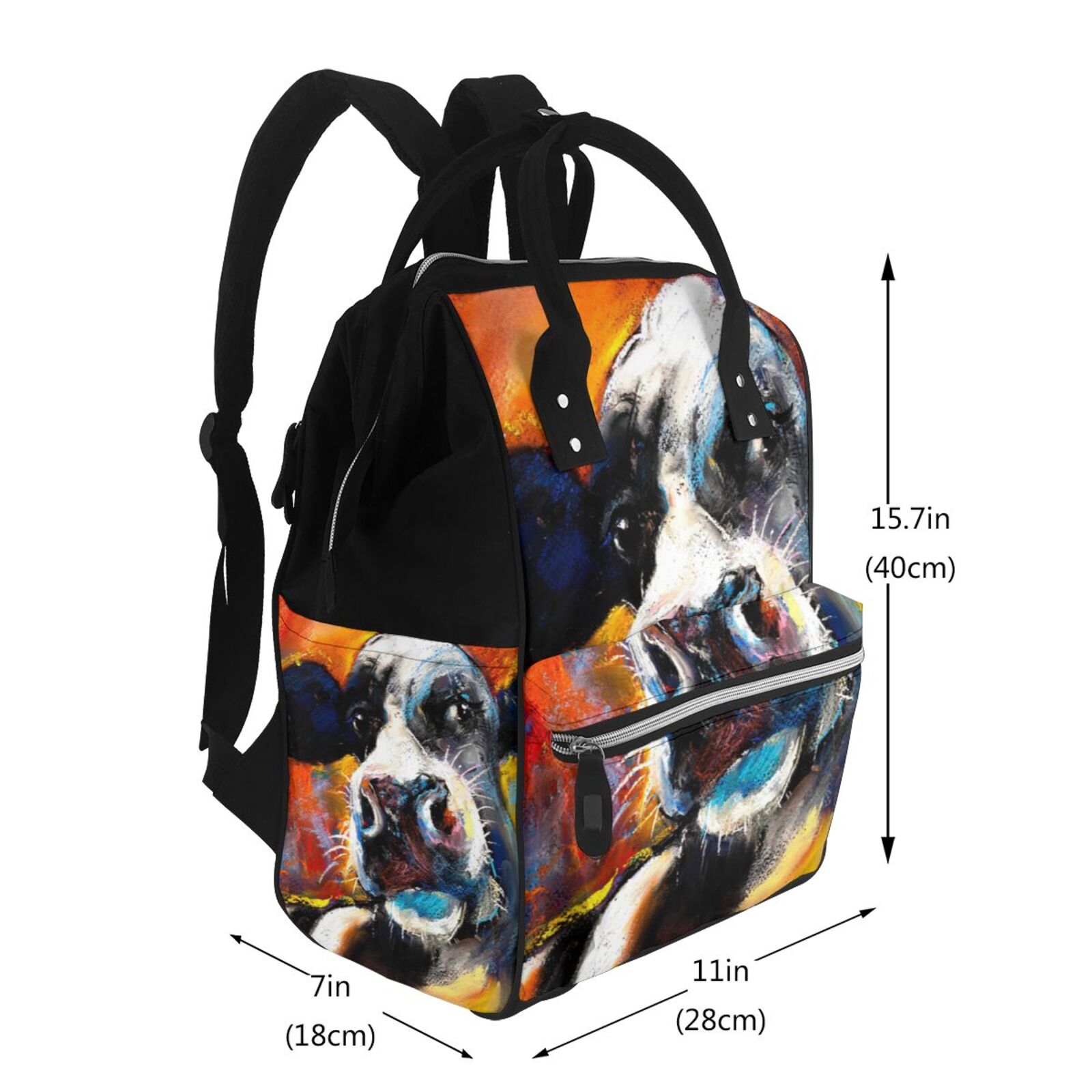 Ratiio Cow Mummy Backpack - Waterproof Twill Canvas, Large Capacity Diaper Bag with Multiple Pockets and Adjustable Straps