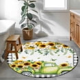 thumbnail image 4 of Round Area Rug 4 Ft, Sunflowers Washable Non-Slip Circle Carpet for Living Room/Bedroom, Spring Farmhouse Country Truck Floral Black Plaid Low-Profile Crawling Mats Collection Rugs for Indoor, 4 of 7