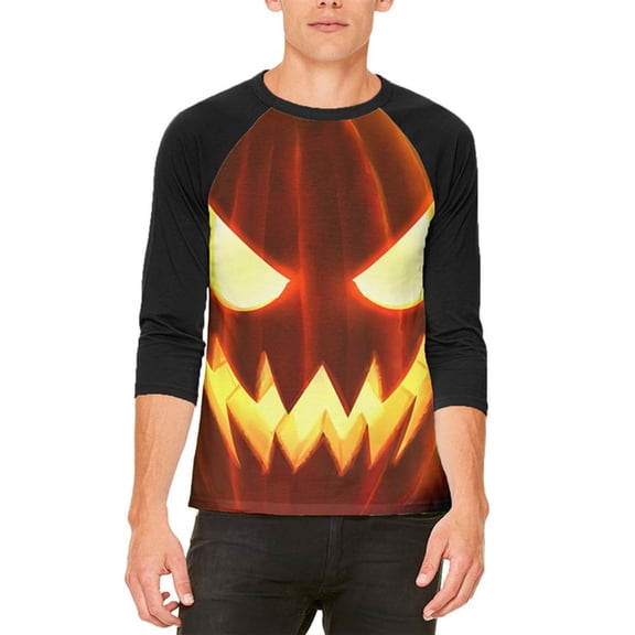 Halloween Scary Jack-O-Lantern Costume Mens Raglan T Shirt White-Black X-LG
