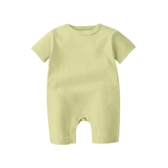 Yutgune Baby Boy Girl Cotton Romper Summer Solid Color Short Sleeve Button Front Bodysuit Crawling Suit Sizes 0-24 Months
