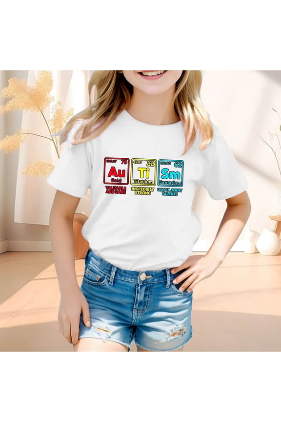 Printed T-Shirt, Casual Comfort Top for Boys & Girls (3-9 Y), Funny Letter Print Country Music Football Fans Tee White 110