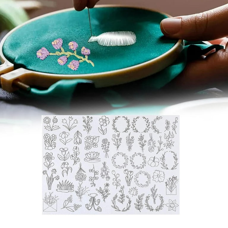 50pcs/2sheet Water-soluble Embroidery Stabilizers, Pasted And Sewn With  Embroidery Paper, With Pre Printed Flower And Leaf Pattern Transfer,  Suitable